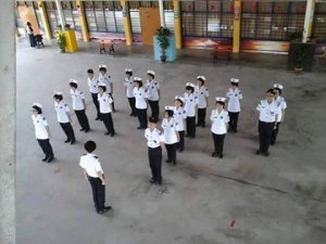 They demonstrated their marching formation.